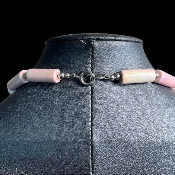 Pink Ceramic Beaded Necklace Handmade Boho Chic Pastel Statement Unique Gift Art - Picture 4 of 9